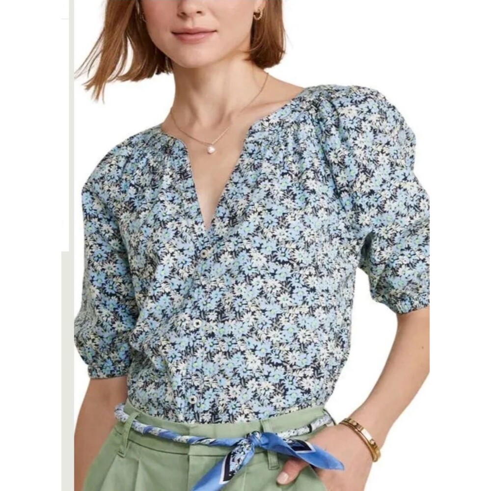 Vineyard Vines 100% cotton calico Floral Puff-Sleeve Blouse. Sz L. Cottagecore